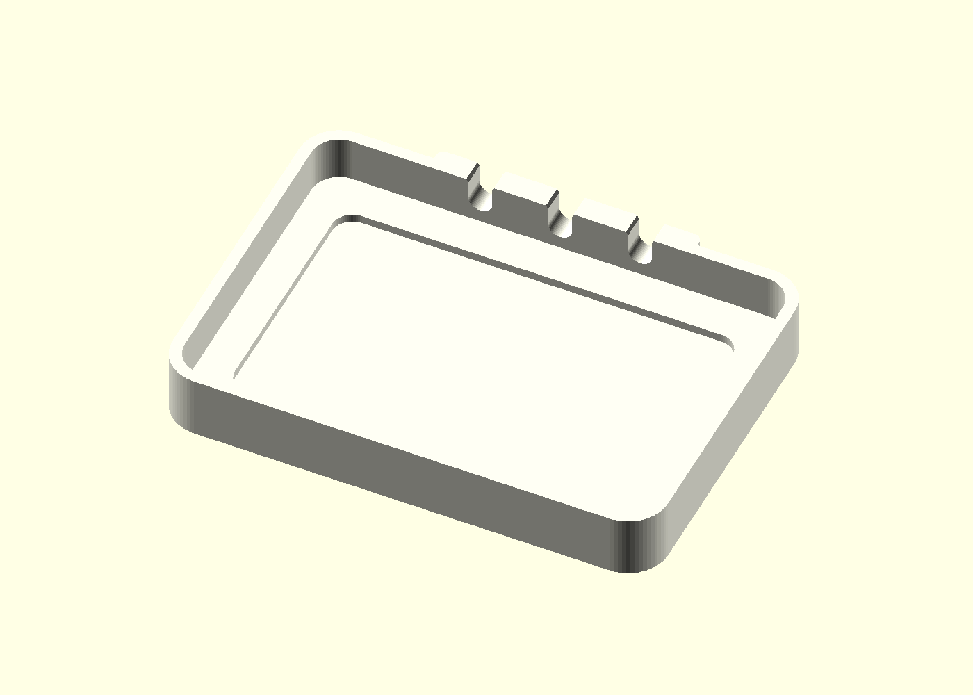 แบบ CAD ถาดเล็กมีสามช่องพักสาย USB-C ด้านหลัง